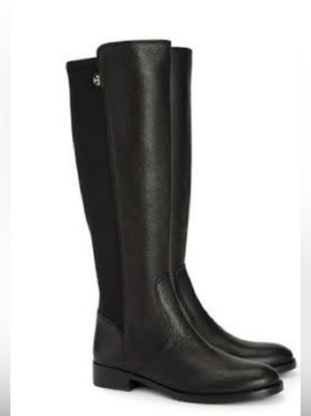 Tory Burch Selden Tall Riding Boots 8.5 Equestrian Black Leather Stretch Scuba